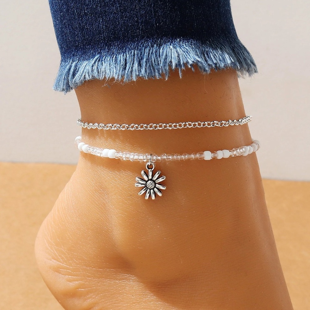 Sunflower 2 Piece  Bead Anklet